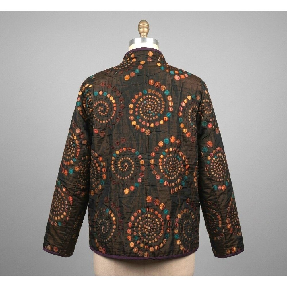Anu By Natural Art To Wear Mosaic Spiral Aqua Brown Open Jacket Women S Boho VTG